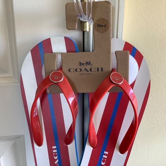 Coach Zayn Flip Flops Red White and Blue Stripes SZ 8 - Picture 7 of 15
